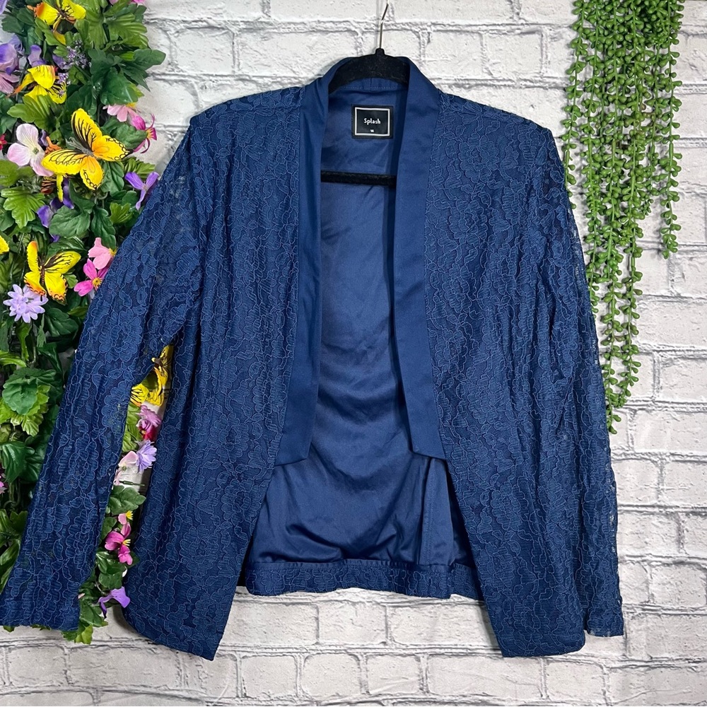 -💙2/$40💙NWT Splash Royal Blue Lace Lightweight Blazer Jacket Size 14/Large